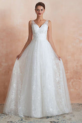 Elegant Lace V-Neck A-Line Wedding Dress